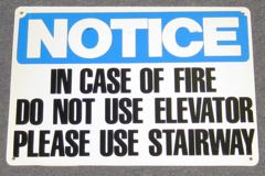 Sign-Notice If Fire No Elevator-Stair, plstc blu/wht/blk, 14"w x 10"t, stock number S-2393