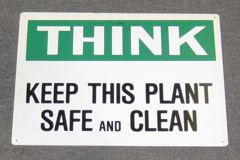 Sign-Think Keep Plant Safe/Clean, plastic, grn/blk/wht, 10"x14", stock number S-2395