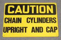 Sign-Caution Chain Cylinder Up + Cap, plastic, ylw/blk, 14"w x 10"t, stock number S-2408