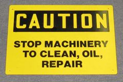 Sign-Caution Stop Machine To Clean.., plastic, ylw/blk, 10"x14", stock number S-2413