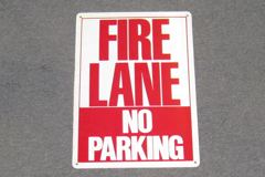 Sign-Fire Lane No Parking, plastic, red/wht, 14"x10", stock number S-2452