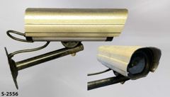 Security camera, small, silver metal, black arm, 3"w x 8"d x 3"t, stock number S-2556