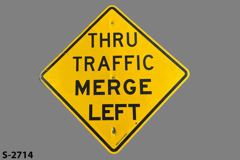 Sign-Thru Traffic Merge Left, ylw/blk metal, 49"w x 49"t (36"x36", stock number S-2714