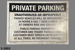 Sign-Private Parking-Customer & Tenant-Others Impounded-24/7; wht/blk, stock number S-2892