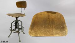 Stool w/ green metal legs, 16"wx14"d wood seat and back, period, stock number S-2921