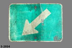 Sign-Arrow (at an angle), green/white, aged, metal, 21"w x 15"t, stock number S-2934