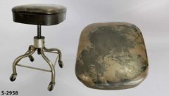 Stool, black/brown aged vinyl top, 14" square, no back, chrome frame, stock number S-2958