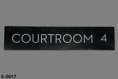 Sign-Courtroom 4, blk/silver, plastic, 14"w x 3"t, stock number S-3017