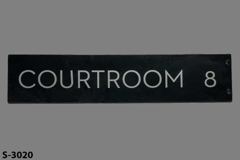 Sign-Courtroom 8, blk/silver, plastic, 14"w x 3"t, stock number S-3020