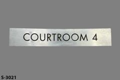 Sign-Courtroom 4, silver/blk, plastic, 18"w x 3"t, stock number S-3021