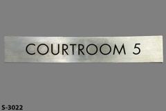 Sign-Courtroom 5, silver/blk, plastic, 18"w x 3"t, stock number S-3022