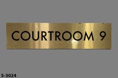 Sign-Courtroom 9, gold/blk, plastic, 16"w x 4"t, stock number S-3024