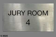 Sign-Jury Room 4, silver/blk, plastic, 9"w x 5"t, stock number S-3025