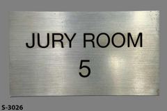 Sign-Jury Room 5, silver/blk, plastic, 9"w x 5"t, stock number S-3026