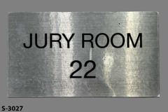 Sign-Jury Room 22, silver/blk, plastic, 9"w x 5"t, stock number S-3027