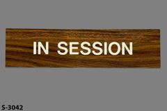 Sign-In Session, woodgrain/wht, plastic, 10"w x 2½"t, stock number S-3042