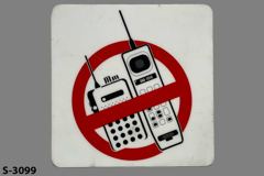 Sign-No Cellular Phones (symbol only), red/wht/blk, plastic, 8"w x 8"t, stock number S-3099