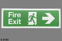 Sign-Fire Exit, w/ Figure Exiting, green/wht, plastic, 18"w x 6"t, stock number S-3135