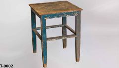 Table, small rustic blue wood, 24"w x 24"d x 30"t, stock number T-0002