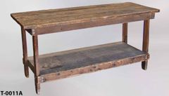 Table/workbench, dark wood w/ bottom shelf, 72"wx27"dx35"t, no side, stock number T-0011a