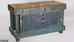 Table/cabinet, wood, green, w/ 2 drawers and 2 doors, 60"w x 24"d x, stock number T-0122