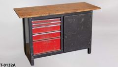 Table/cabinet, work center, w/ 5 red drawers on left side, and 1, stock number T-0132a