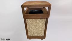 Trash can, pebble sides, brown frame, w/ flip hood top, w/ insert, stock number T-0136b