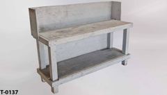 Table/workbench, gray wood w/ backboard & bottom shelf, 72"w x 25"d x, stock number T-0137
