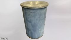 Trash can, blue metal, 24" diam x 36"t, w/ silver metal funnel top, stock number T-0270