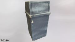 Trash can, hooded w/ 2 swing doors & insert, blue/grey plastic, 21"w, stock number T-0280