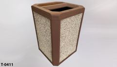 Trash can, pebble sides, w/ brown frame, flip top, w/ slot & ashtray, stock number T-0411