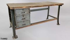 Table, wood, metal frame, w/ 3 drawer cabinet, 72"w x 32"d x 34"t, stock number T-0492