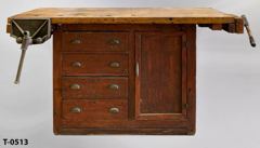 Table, work, period, wood w/ wood vise, metal vise, 4 drawers & 1, stock number T-0513