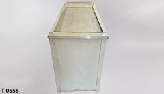 Trash can, hooded w/ 2 swing doors, white, metal, 19"x19"x36", stock number T-0555