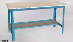 Table/Work bench, formica top, w/ blue metal legs & (6) electrical, stock number T-0561