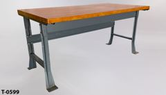 Table, workbench, thick wooden top, butcher block style, w/ metal, stock number T-0599