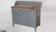 Table, work, w/ 4 front drawers & 3 side drawers, gray metal & wood, stock number T-0620