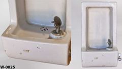Water fountain, in wall mount, white porcelain, 14"w x 11"d x 27"t, stock number W-0025