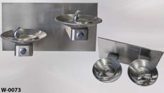 Water fountain, wallmount, stainless steel, w/ (2) 14" diam. bowl and, stock number W-0073