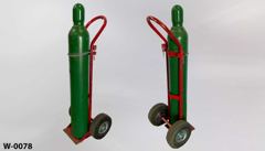 Welding tank, green, 48"t, w/ red tank style handtruck, stock number W-0078