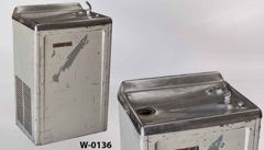 Water fountain, wall mount, gray metal, 18"wx15"dx29"t, stock number W-0136